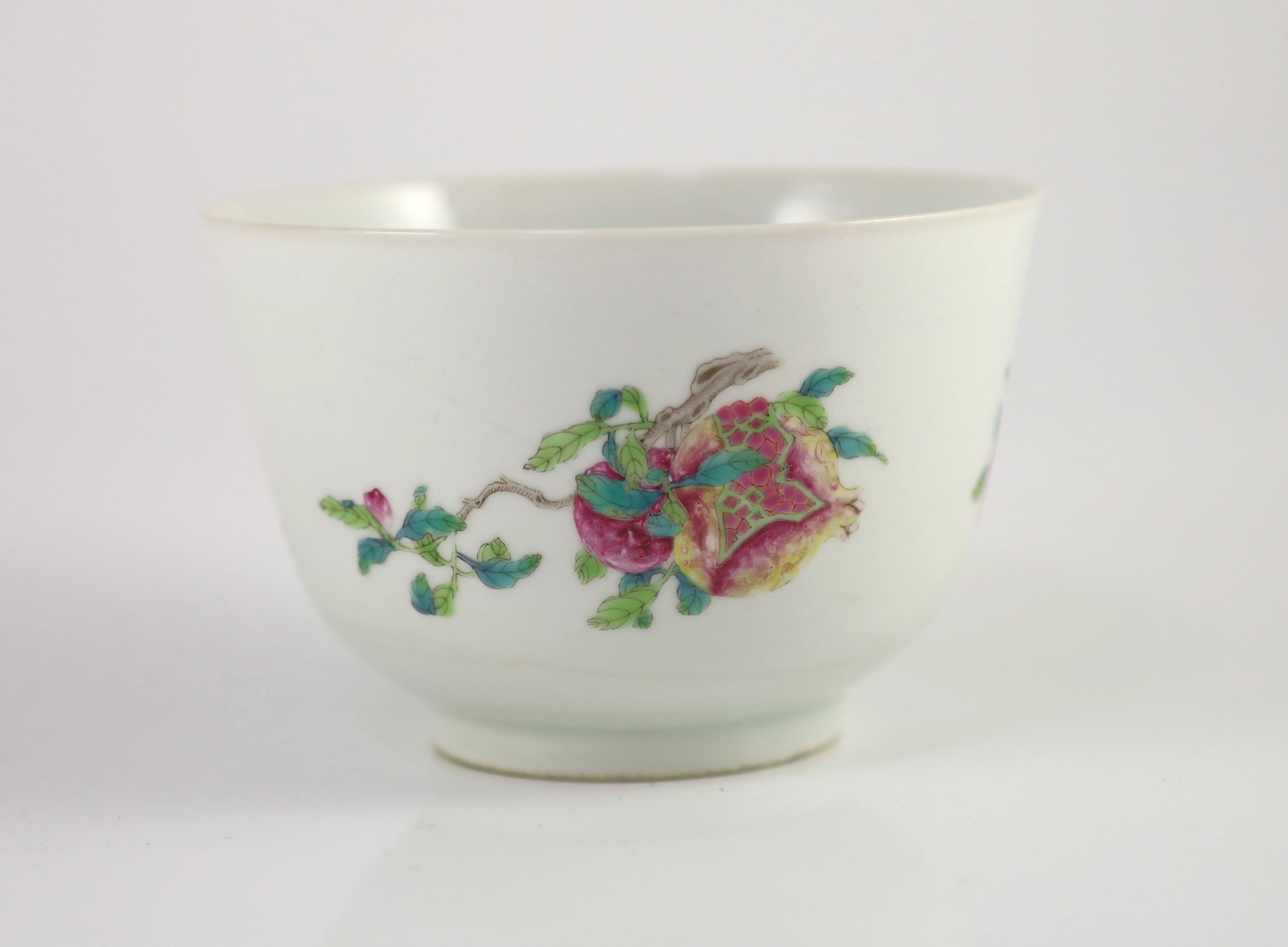 A Chinese famille rose ‘fruit sprig’ deep bowl, Qianlong mark but late 19th/early 20th century, 13cm diameter